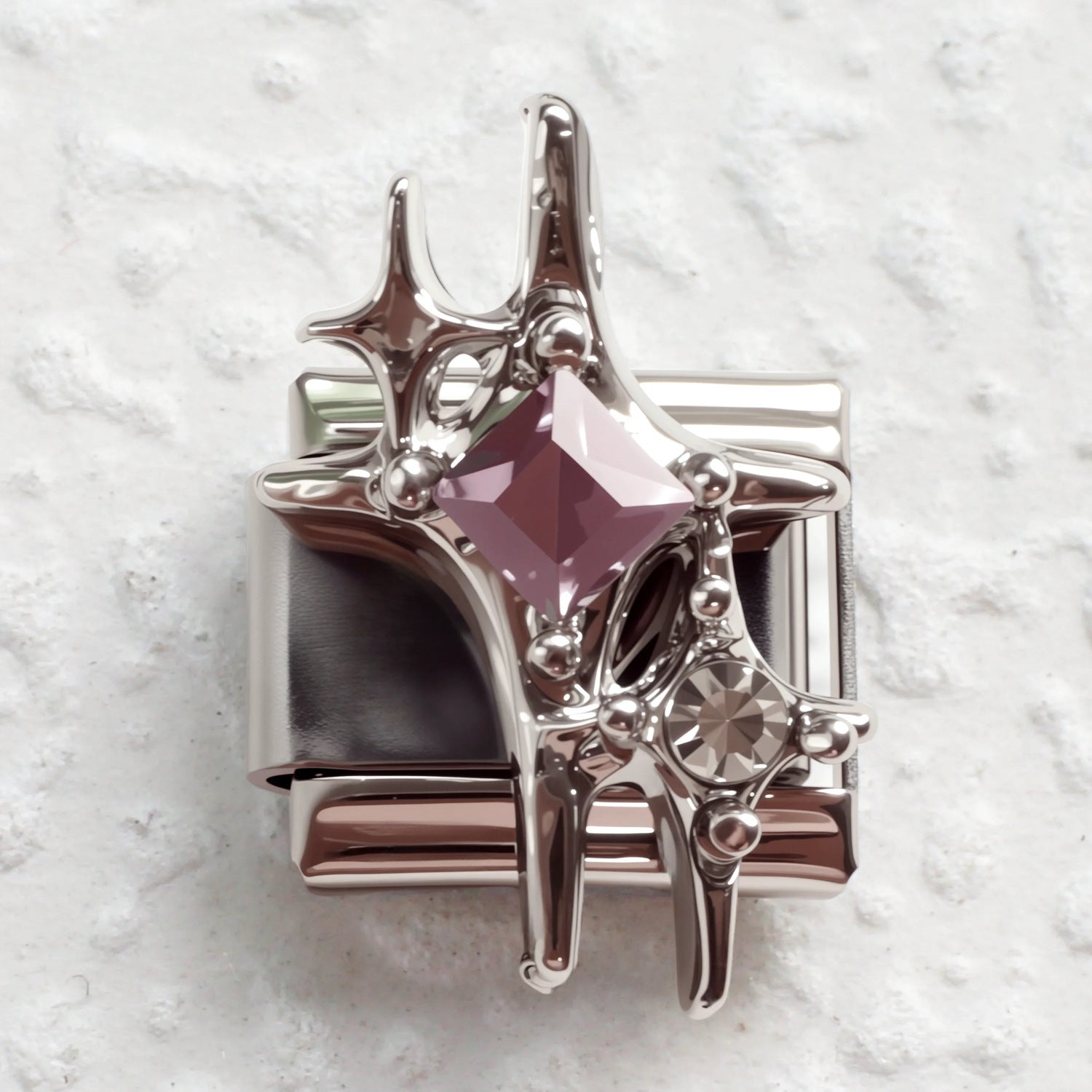 Wholesale Stainless Steel Italian Modular Bracelet with Purple Gemstone Hippo Elephant Charms DIY Elastic Jewelry Accessory