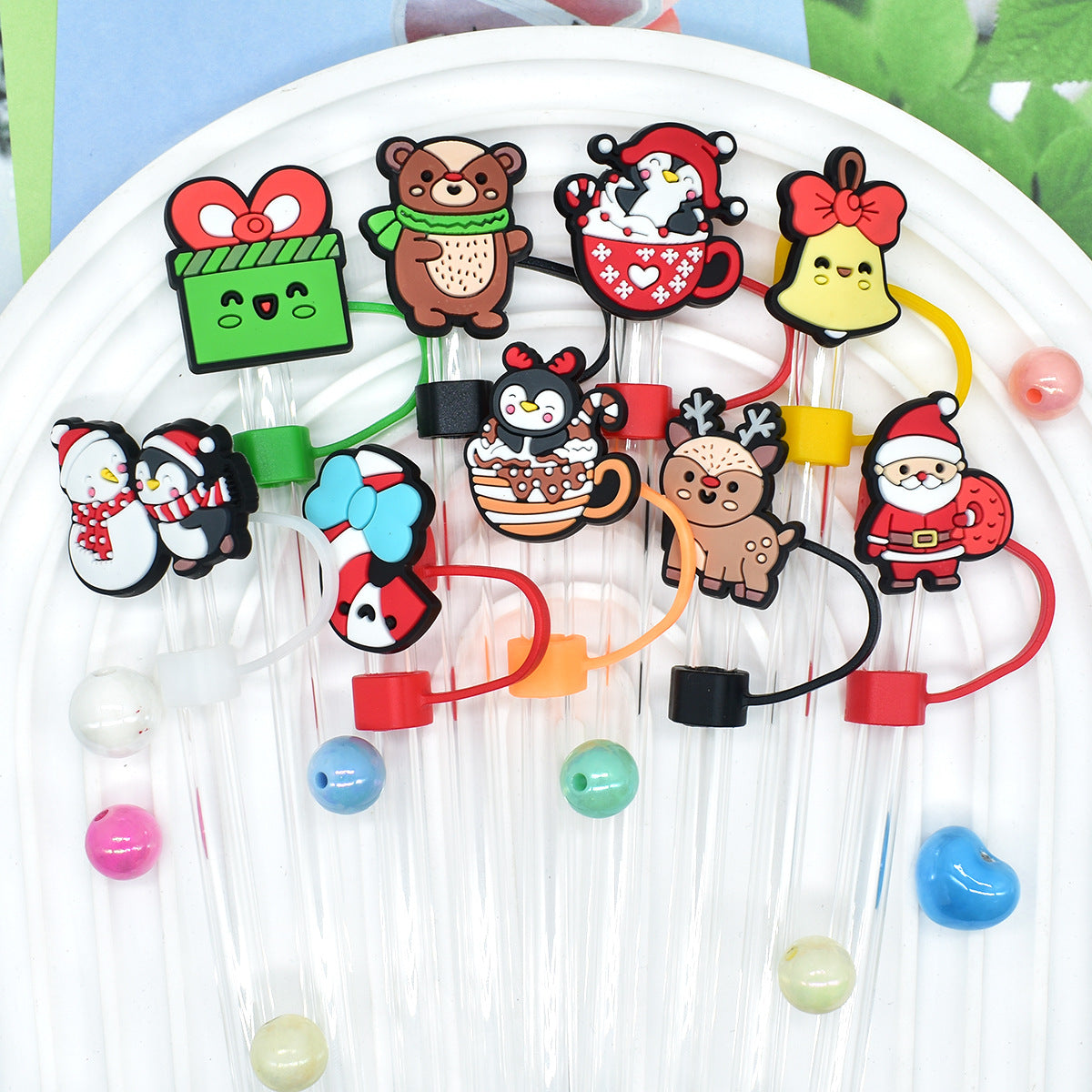 Wholesale Random 100pcs Christmas 10mm PVC Soft Straw Tube Cap ACC-SCR-RYY078