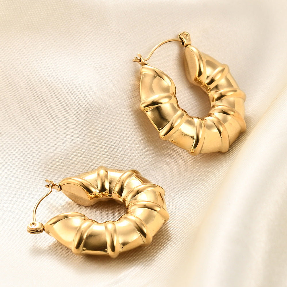 Wholesale Titanium Steel Earrings Geometric U-shaped Striped Vintage Minimalist Earrings ACC-ES-ZhongZhe004