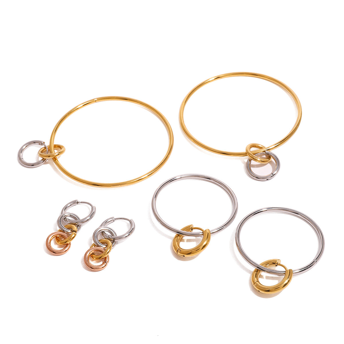 Wholesale 18k gold stainless steel gold and silver color matching steel hoop earrings