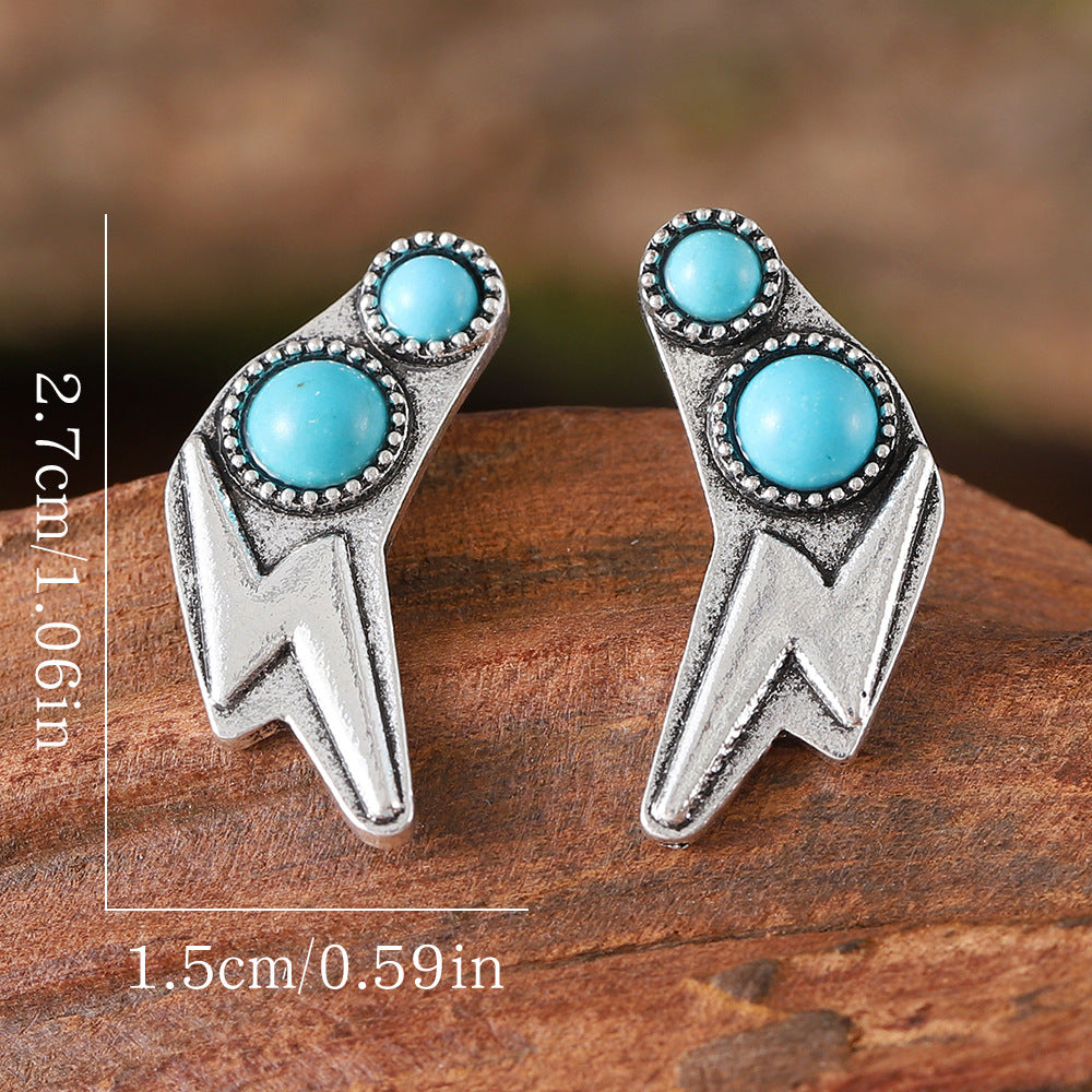 Wholesale Retro Star Lightning Inlaid Turquoise Earrings