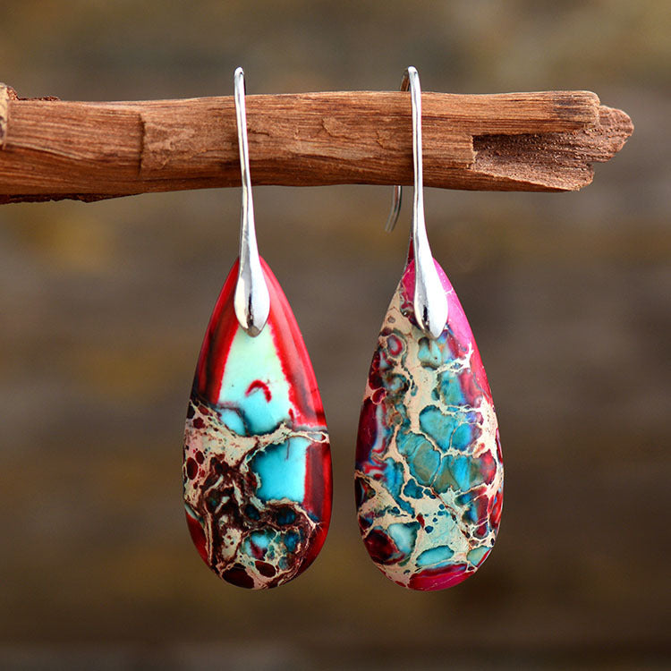 Wholesale Bohemian Imperial Stone Natural Stone Water Drop Pendant Earrings ACC-ES-LZ002