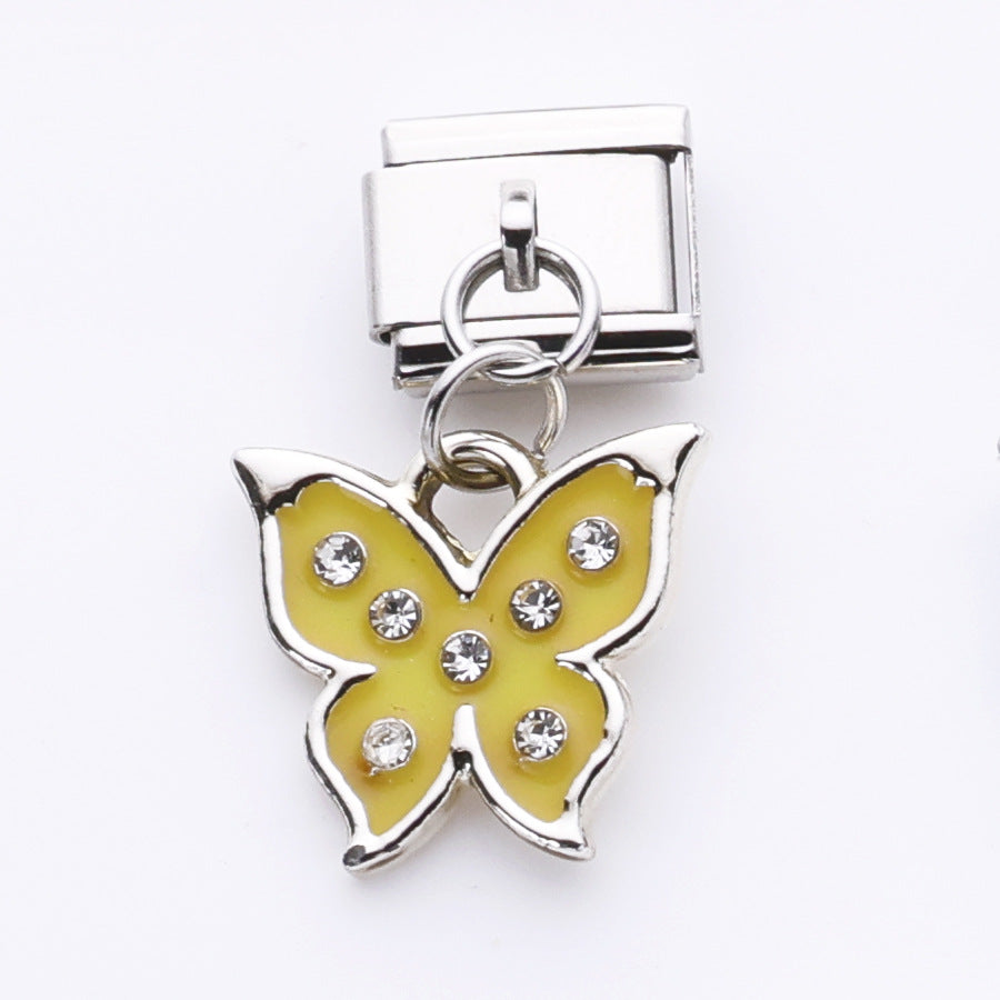 Wholesale 10pcs Italian Charm Bracelet 9mm DIY Splicing Oil Drop Butterfly Sunflower Stainless Steel Composable Bracelet