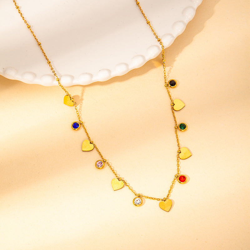 Wholesale  female stainless steel color zircon pendant necklace