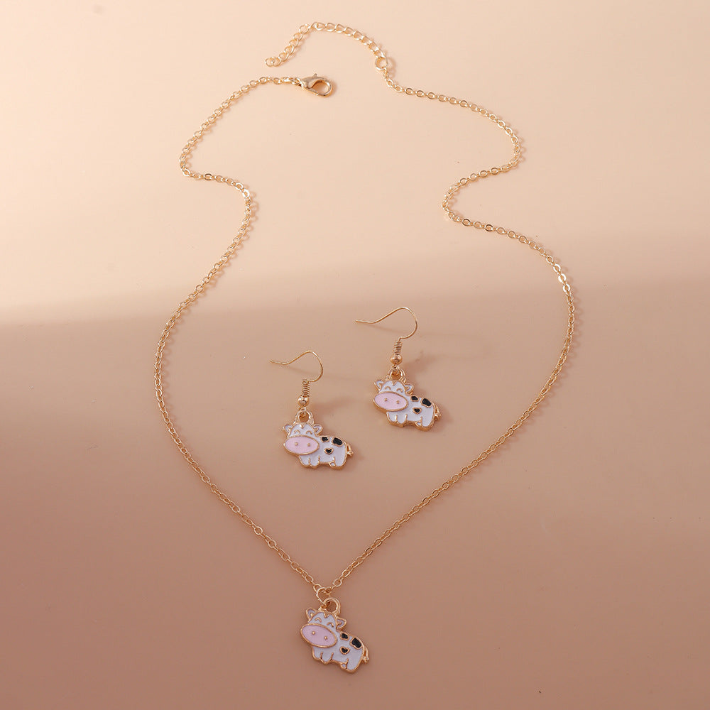 Wholesale Cartoon Animal Cow Earrings Necklace Set ACC-NE-YueSen024