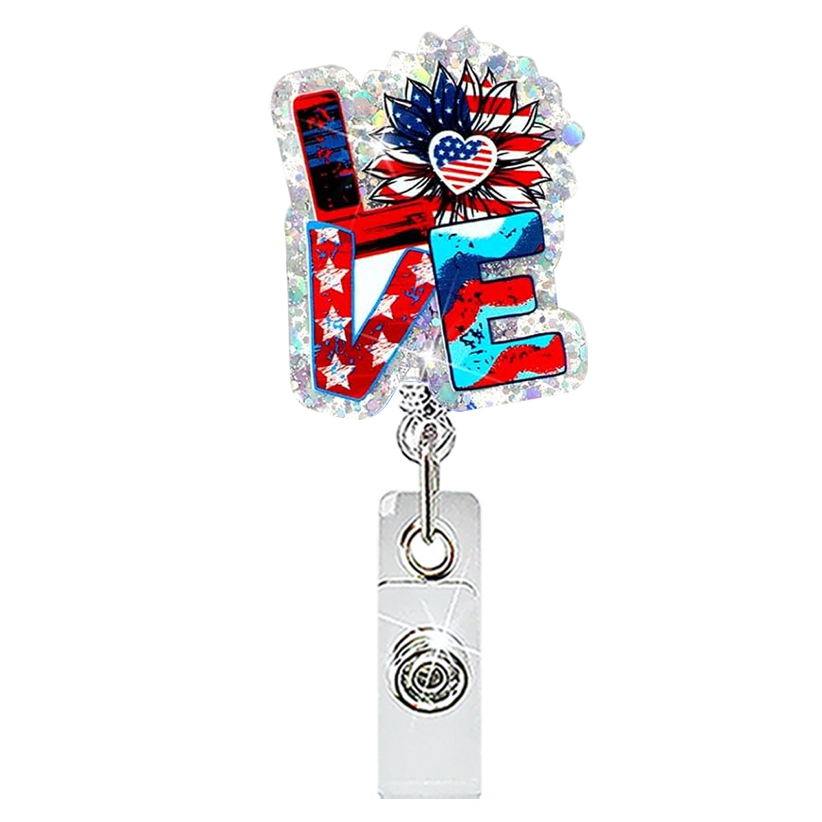 Wholesale Chic Patriotic Fireworks Acrylic Retractable Badge Holder Rotating ID Clip for Office and Gift