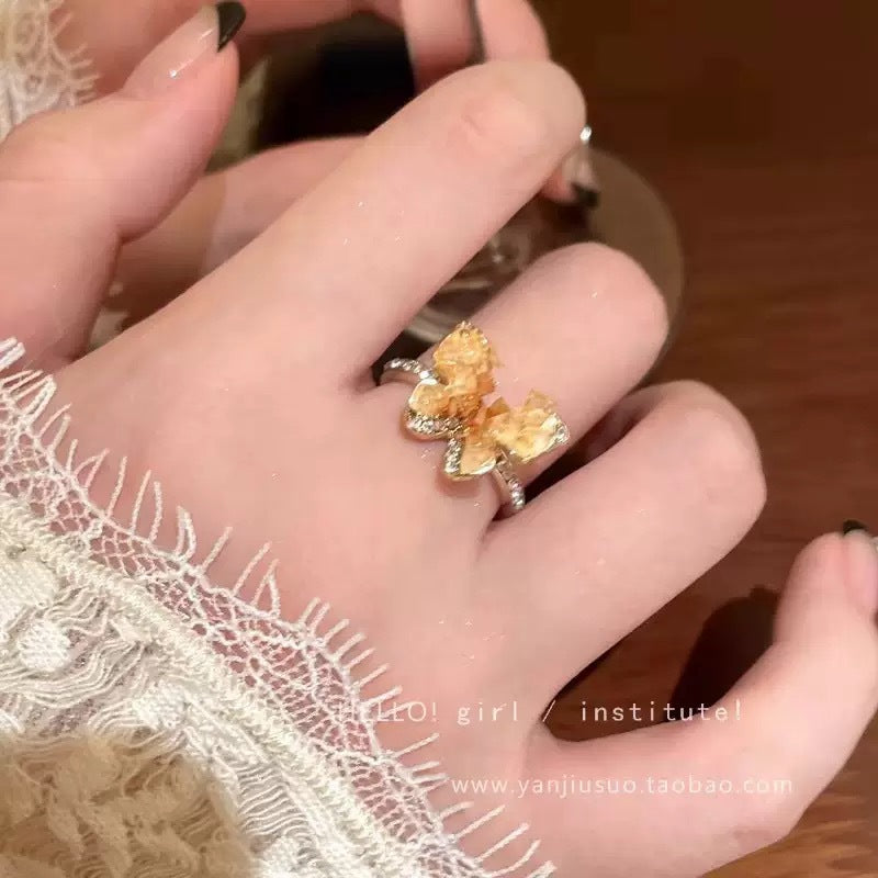 Wholesale Alloy Plated Gradient Leaf Butterfly Zircon Ring for Women,  Fashion Jewelry Accessory