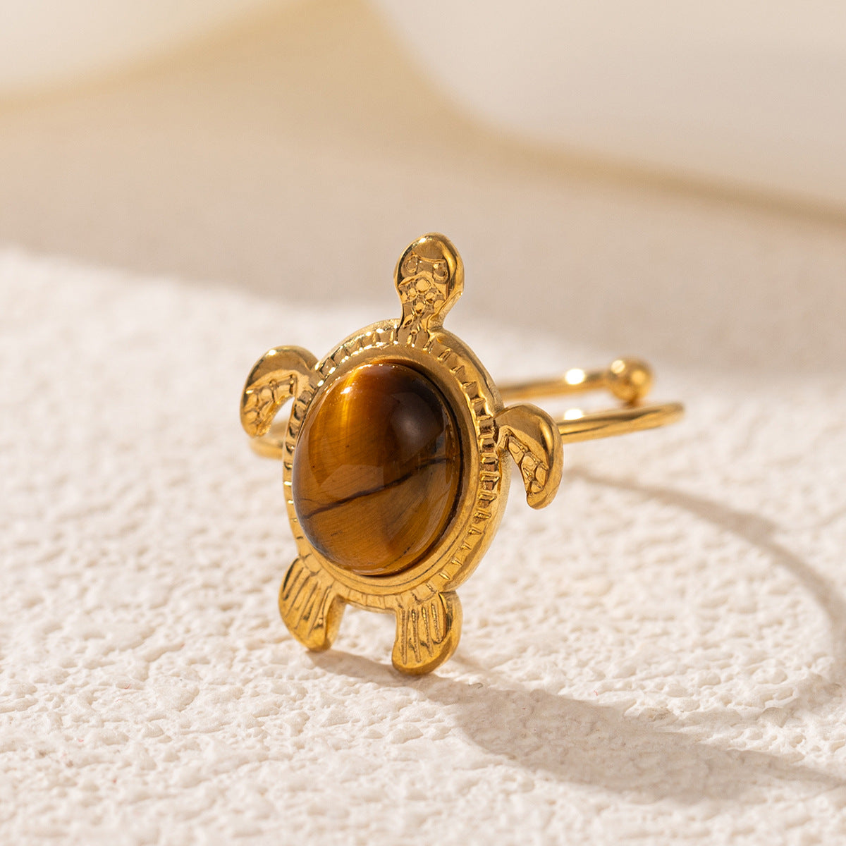 Wholesale Stainless Steel 18K Gold Open Turquoise Ring