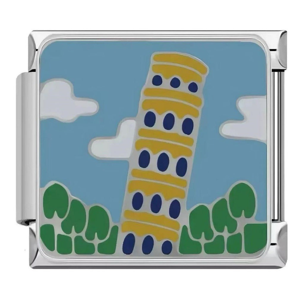 Wholesale Italian Charms Bracelet DIY Fashion Accessory World Landmark Design Titanium Steel Enamel Charms Gift For Resale