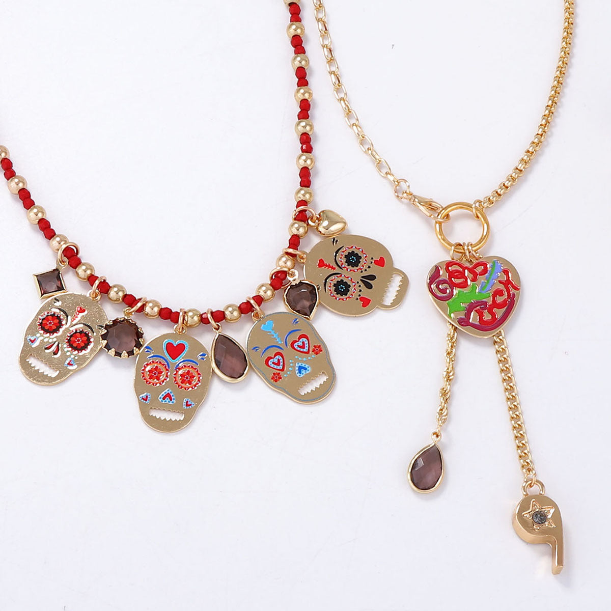 Wholesale  2-Piece Set of Colorful Metal Skull Necklaces