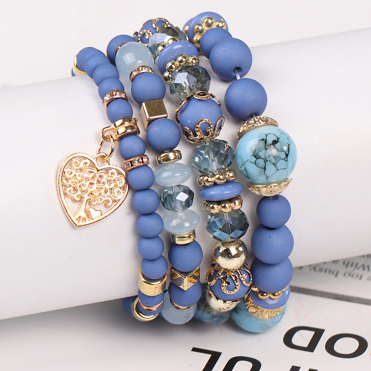 Wholesale Coffee Glass Bead Bohemian Bracelet Set Heart Pendant Tassel Jewelry