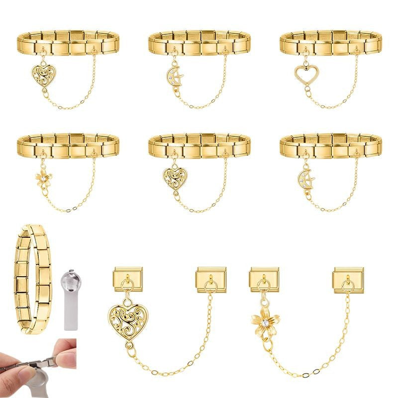 Wholesale 9mm Italian Charm Starter Bracelets DIY Double Hanger Stainless Steel Composable Bracelet