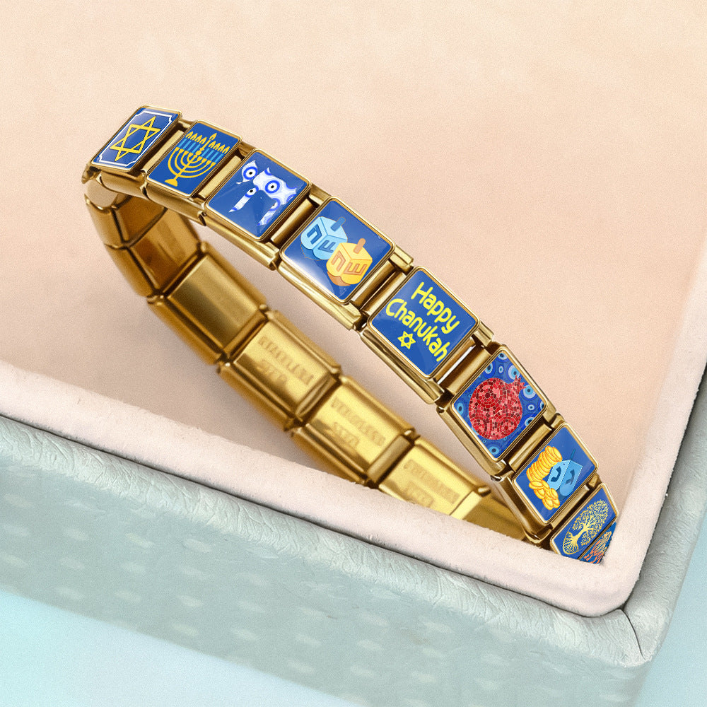 Wholesale Hanukkah Jewish Culture Theme Stainless Steel DIY Modular Bracelet Chic Jewelry Accessory For Everyday Wear Or Gift