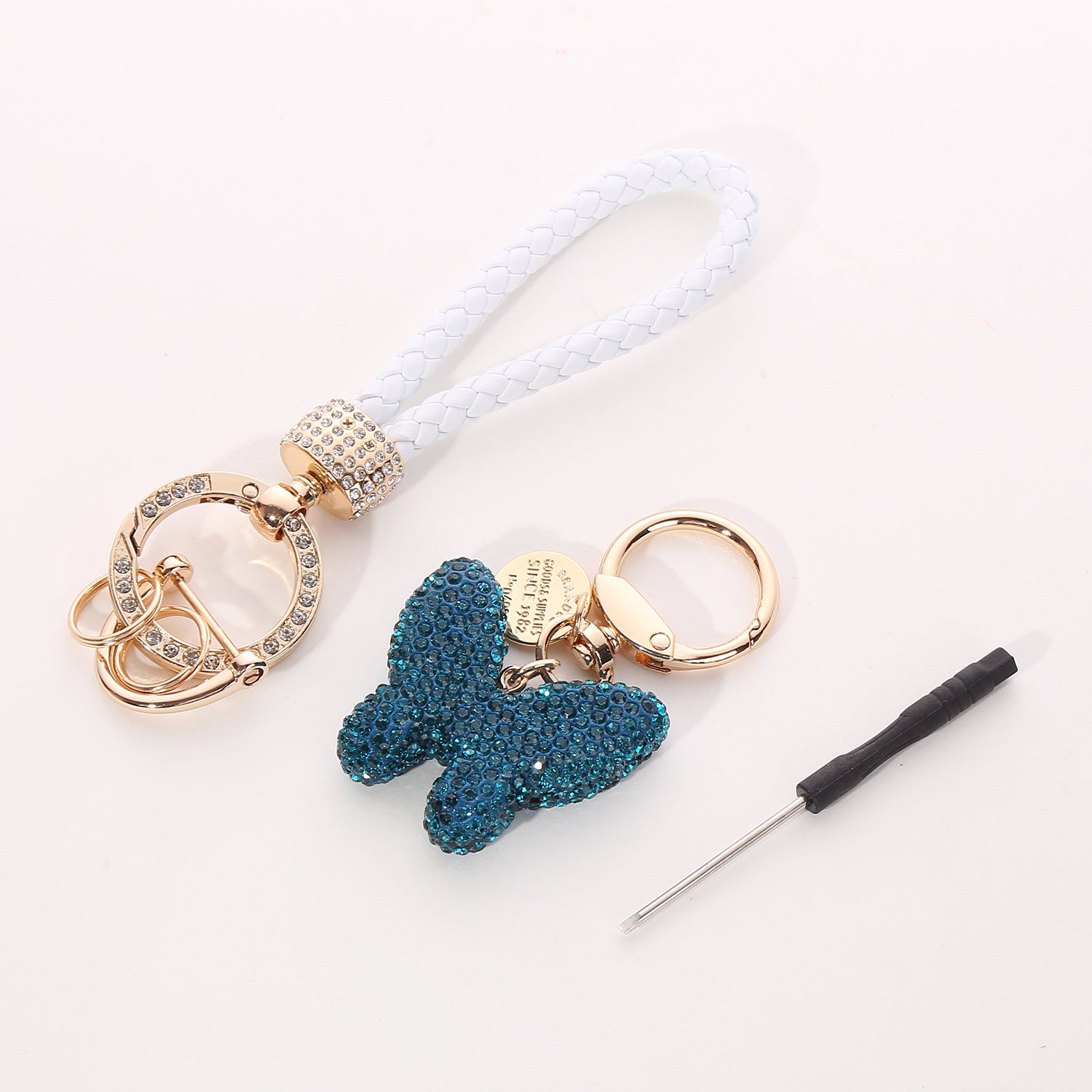 Wholesale Champagne Rhinestone Butterfly Keychain Fashion Car Key Ring And Bag Charm For Women Boutique Resale Gift