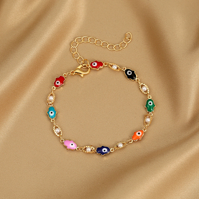 Wholesale Electroplated Copper Evil Eye Lucky Clover Bracelet Fashion Jewelry Accessory