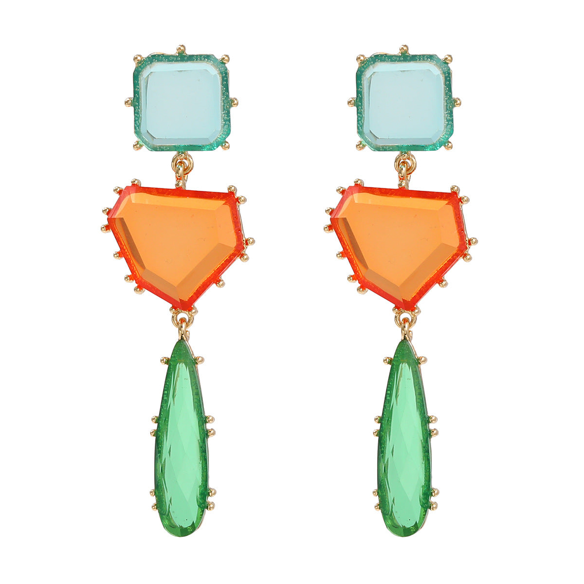 Wholesale Colorful Diamond Earrings with Exaggerated Geometric Shaped Color Block Earrings Bohemian Style ACC-ES-JL005
