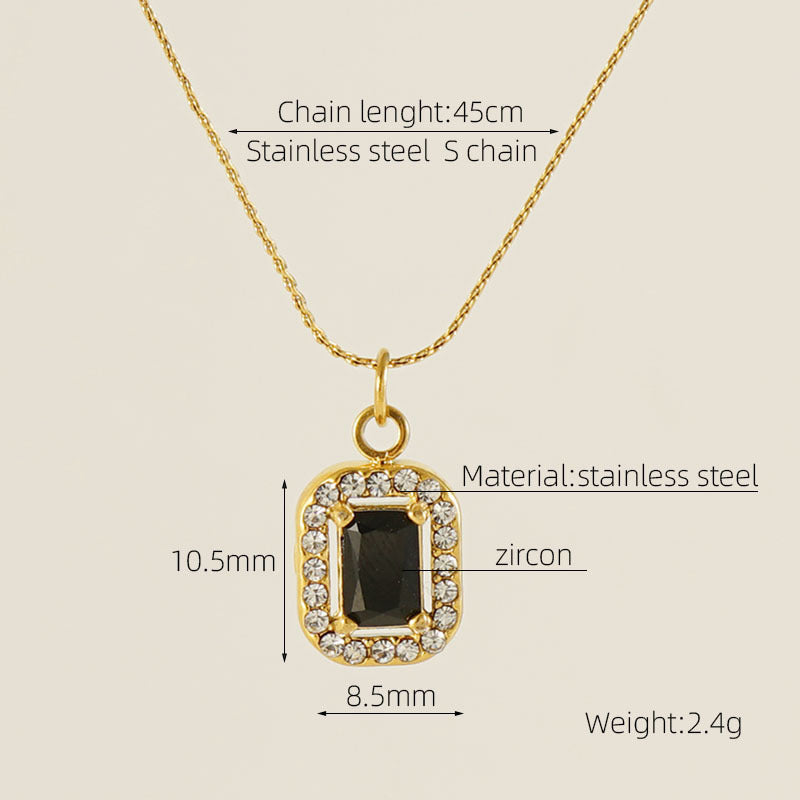 Wholesale Double Layer Diamond Encrusted Titanium Steel Square Zircon Necklace Stainless Steel Clavicle Chain ACC-NE-ZhongXin003