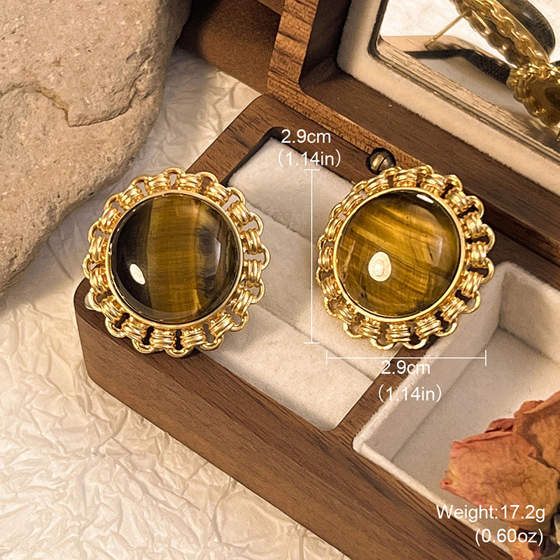 Wholesale Tiger Eye Earrings Retro Luxury  Jewelry
