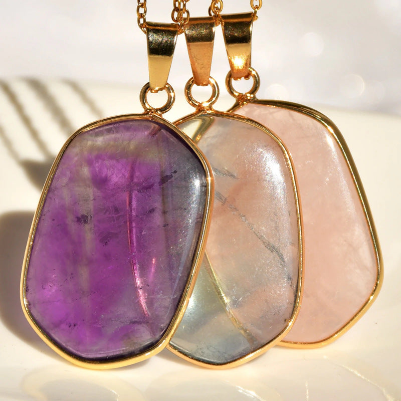 Wholesale Gold Plated Geometric Natural Stone Pendant Necklace Quartz Choker Fashion Jewelry Accessory For Boutique Resale