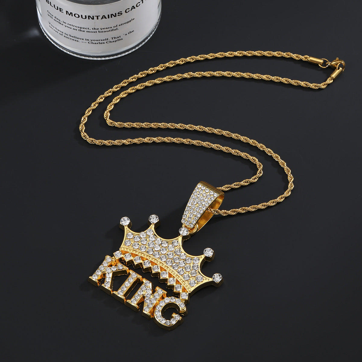 Wholesale Zinc Alloy Diamond Crown Letter Pendant Necklace