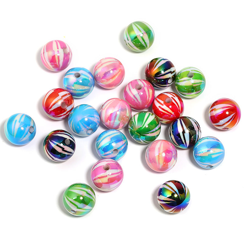 Wholesale 100pcs Christmas Color Stripes UV Electroplating Printing Watermelon Beads Diy Accessories ACC-BDS-BLG098