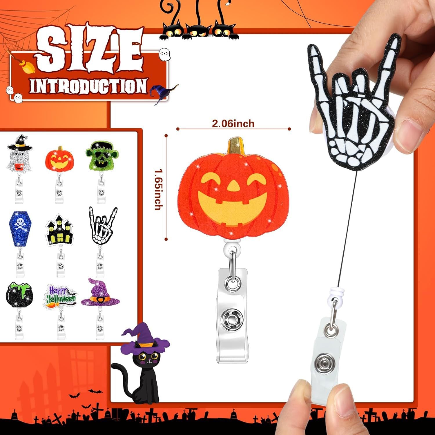 Wholesale Halloween Cartoon Pumpkin Ghost Retractable Rotating Badge Reels Keychains ACC-KC-XinDing008