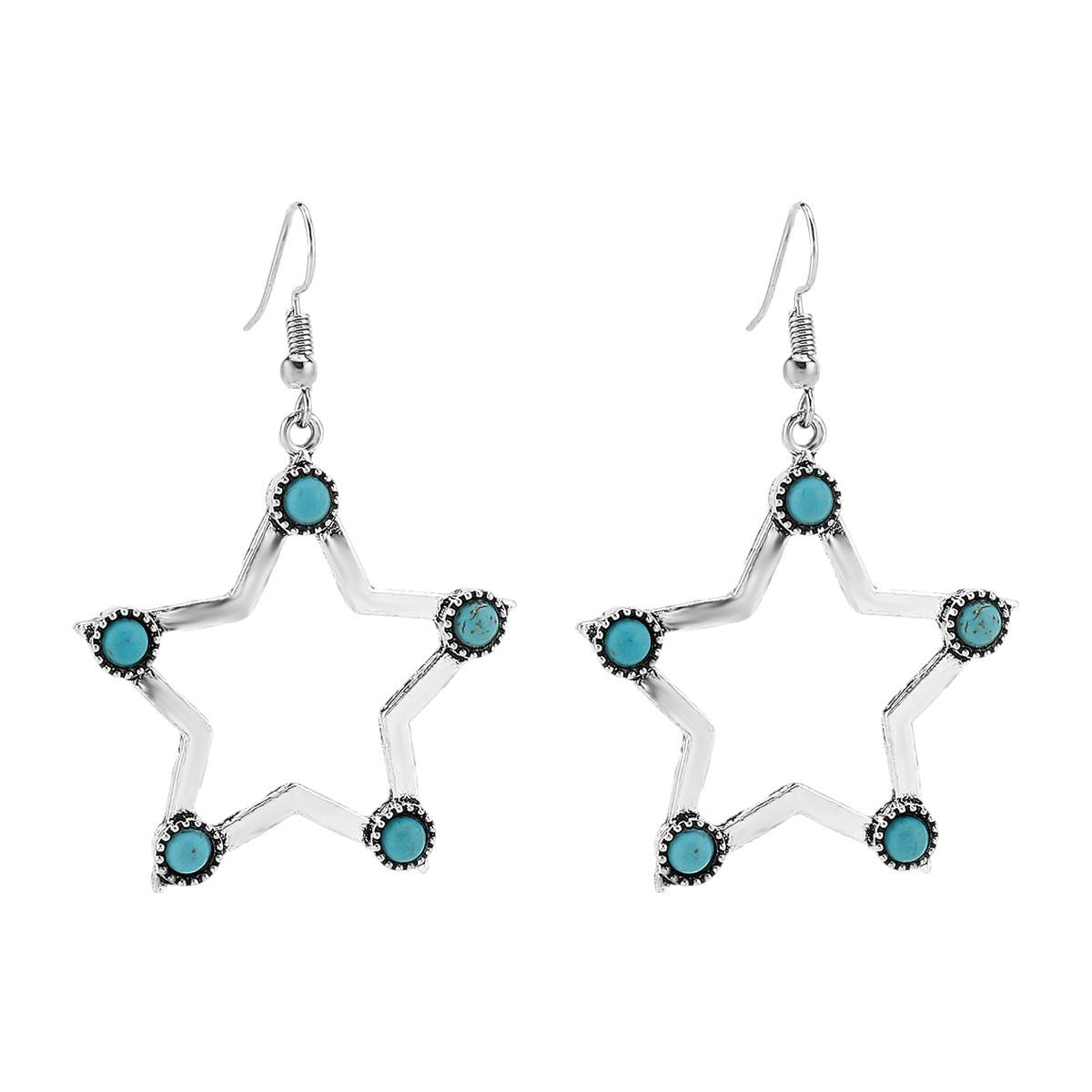 Wholesale Retro Bohemian Geometric Inlay Turquoise Pendant Ethnic Style All-match Earrings