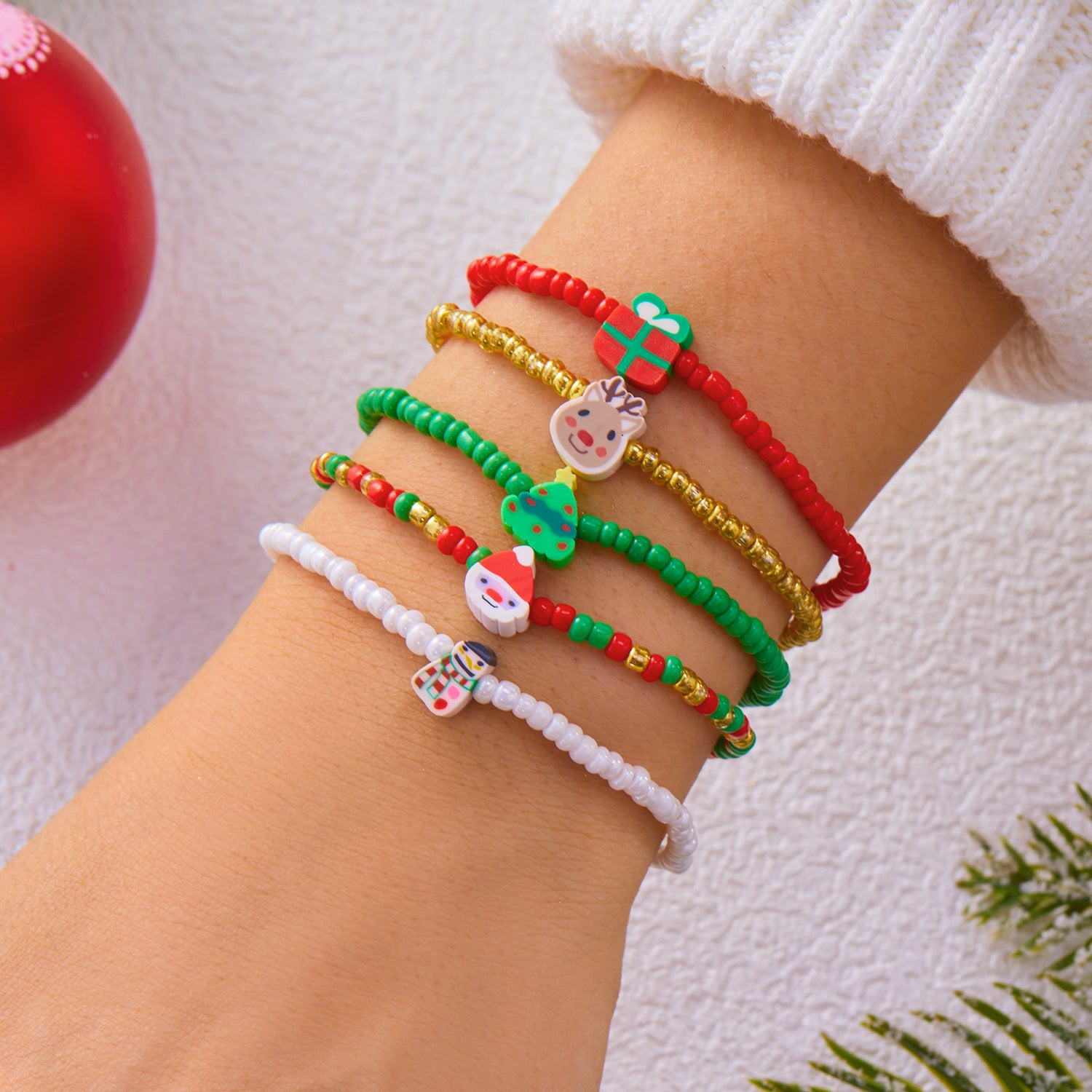 Wholesale Cartoon Santa Christmas Tree Deer Snowman Bracelet Set