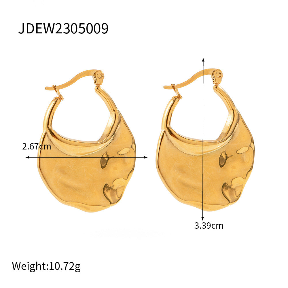 Wholesale 18K Gold Lava Pleated Hammer Earrings Stainless Steel Earrings ACC-ES-Wanx004