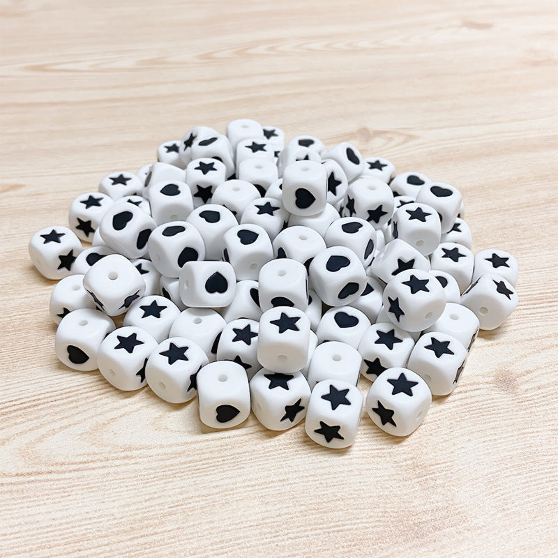 Wholesale 50PCS 12MM Five Pointed Star Love Dice Silicone Beads ACC-BDS-WDX002