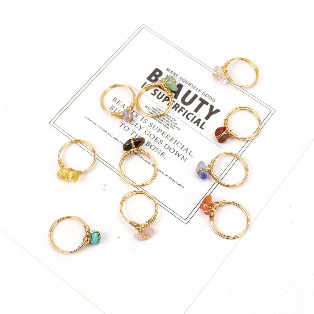 Wholesale Hand Wound Natural Crystal Gravel Agate Ring ACC-RS-HanX002