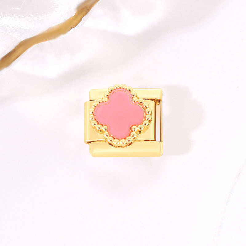 Wholesale 10pcs Italian Charm Bracelet 9mm DIY Splicing Removable Black Pink Four Leaf Clover Stainless Steel Composable Bracelet