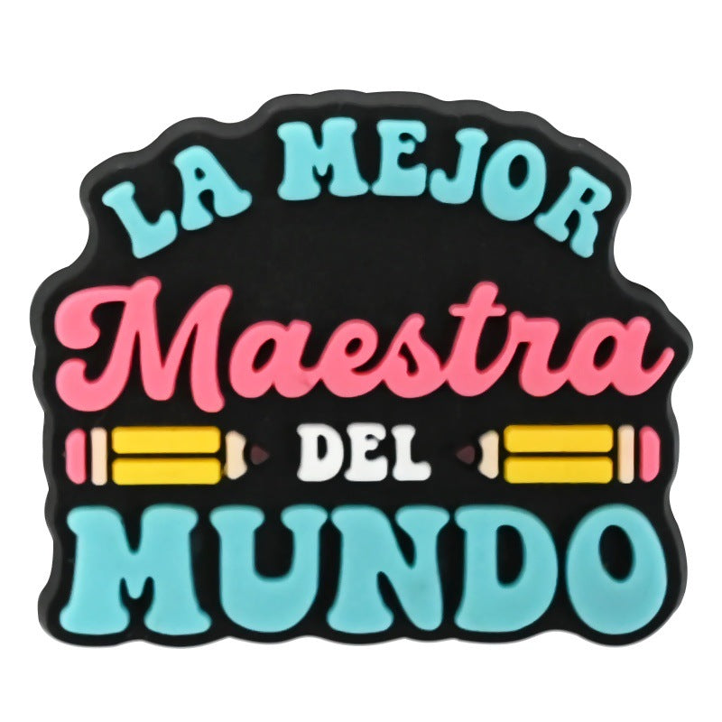 Wholesale  Random 100pcs e-commerce Spanish teacher series  PVC Soft Rubber Shoe Buckle Decoration