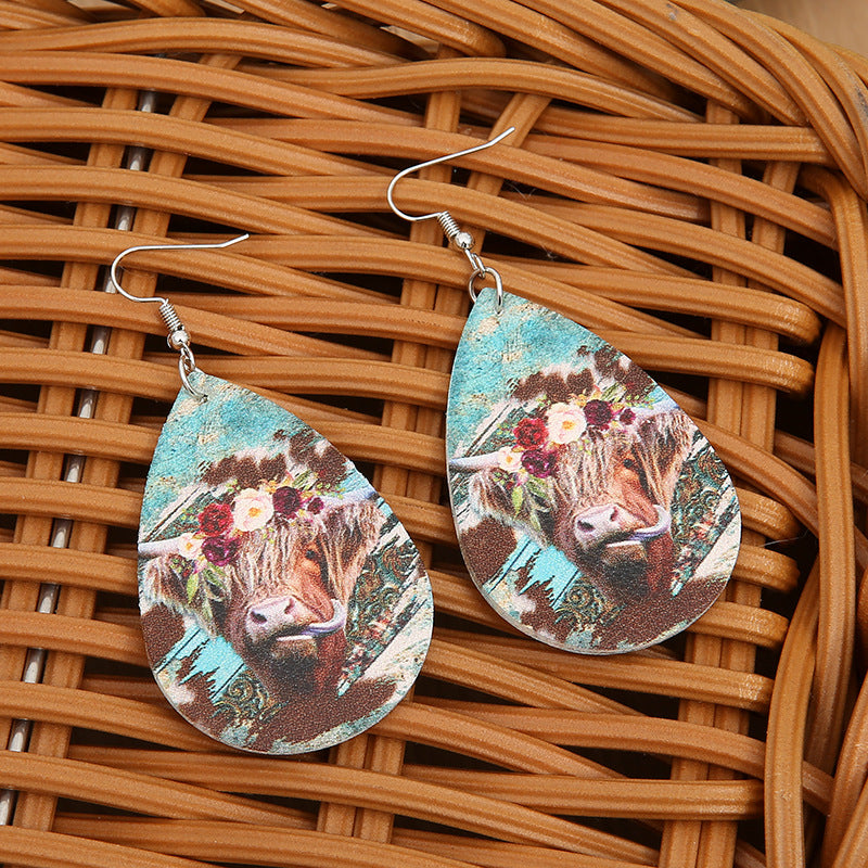 Wholesale Western style rose flower leather earrings