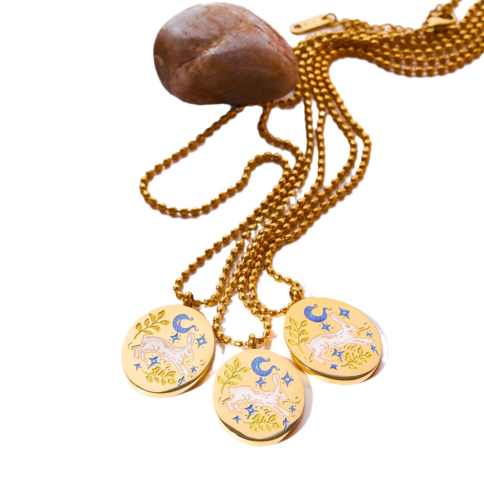 Wholesale Painted Oil Drip Rabbit Element Titanium Steel Necklace Oval Tarot Card 18K Gold Plated Necklace ACC-PT-JiP003