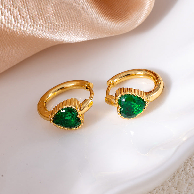Wholesale Titanium Steel Star Earrings with Emerald and Crystal Zircon - Retro Design for Everyday Wear Jewelry Accessory