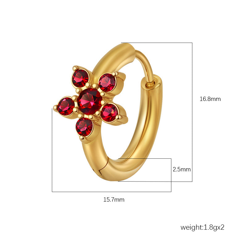 Wholesale Stainless Steel Five-Leaf Flower  Zircon Earrings