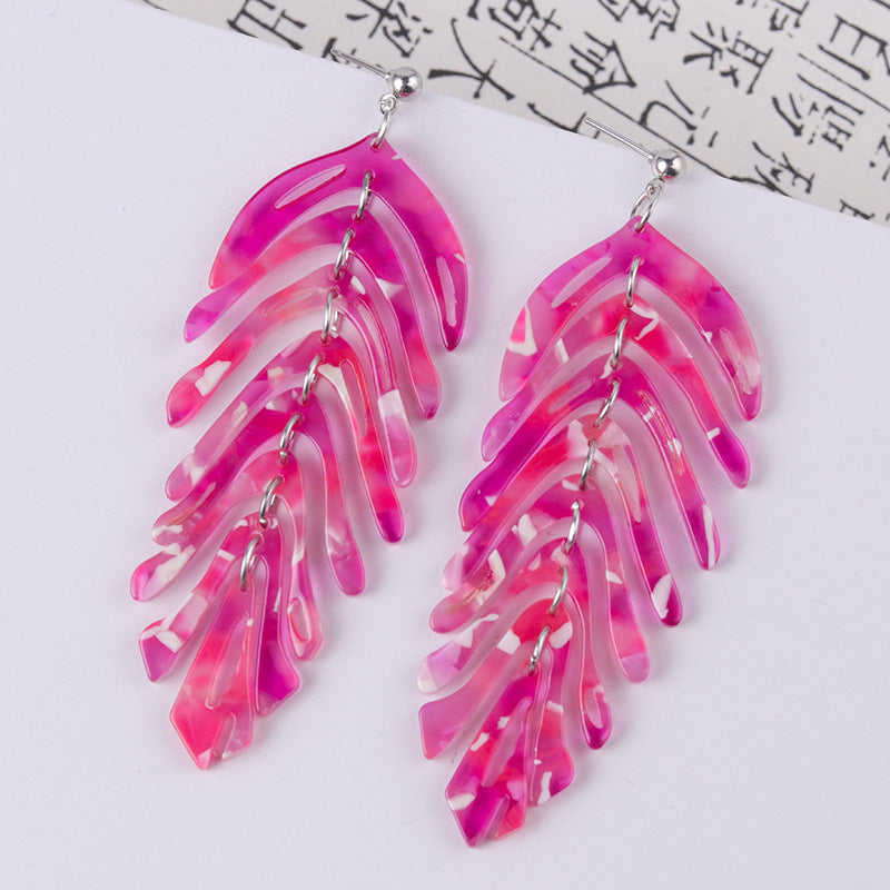 Wholesale leaf earrings fresh simple leaf acrylic acetate earrings Tassel Style