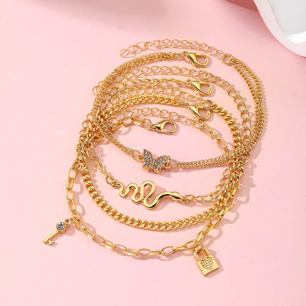 Wholesale Retro Beach Pineapple Pearl Layered Anklet Set For Women Fashion Jewelry Accessory Gift
