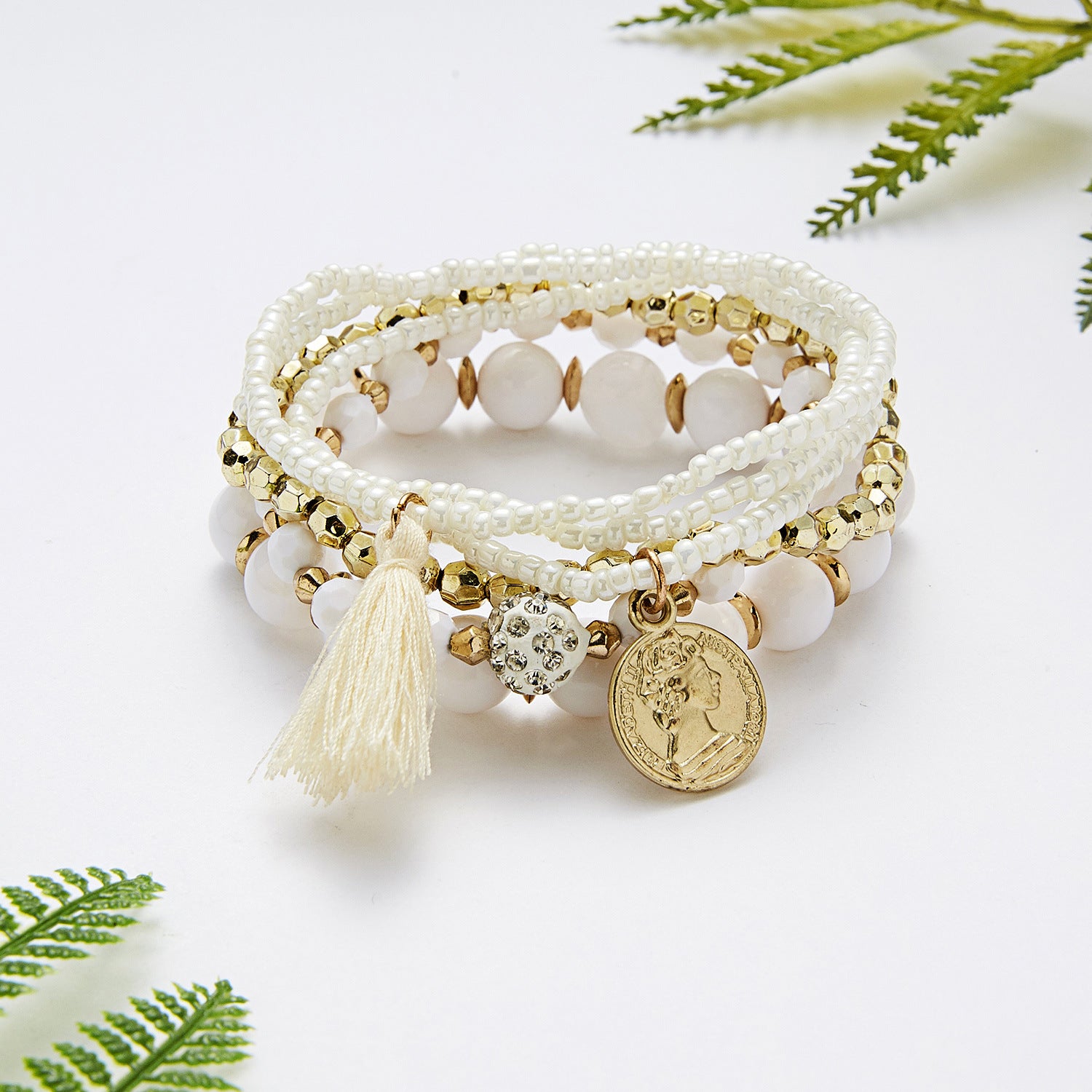 Wholesale  Bohemian Beaded Bracelet suit Wings Tassel  Bodhi Beads Rice Beads Multi-layer Bracelet