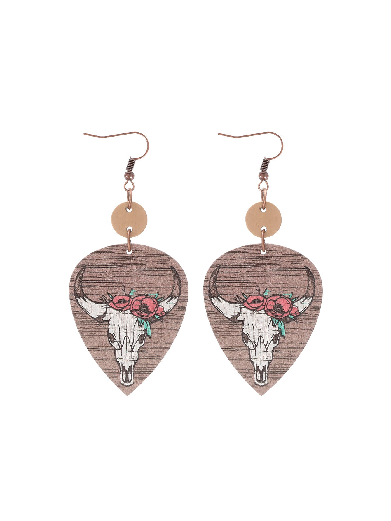 Wholesale  Western Style Hollow Out Cactus Sheep Head Pattern Irregular Shape Wooden Earrings