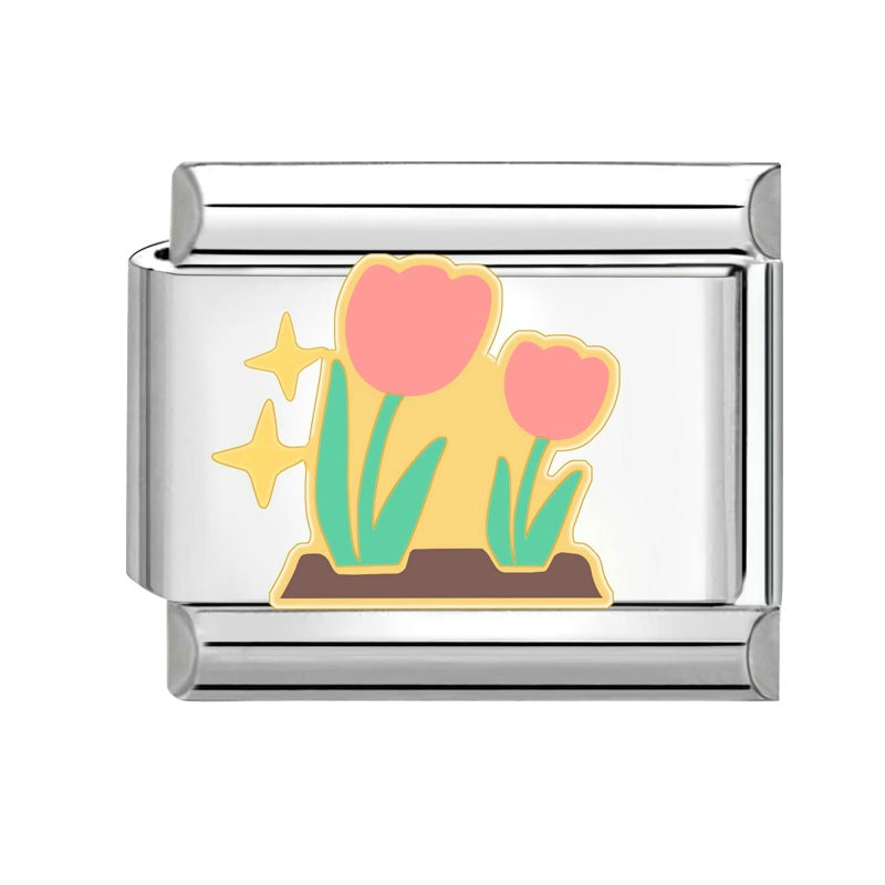 Wholesale Italian Charm Bracelet 9mm DIY Splicing Creative Flower Plant Stainless Steel Composable Bracelet