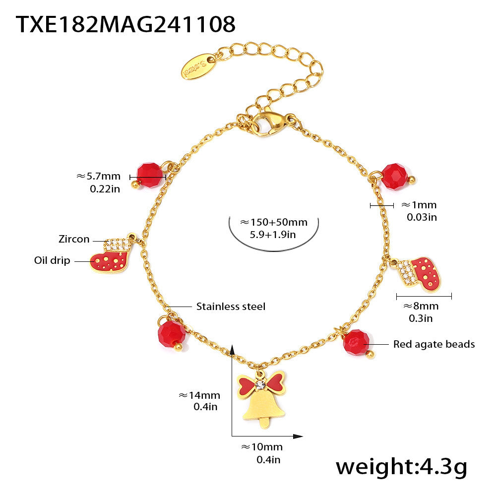 Wholesale stainless steel zircon oil drop bell cut face red agate necklace