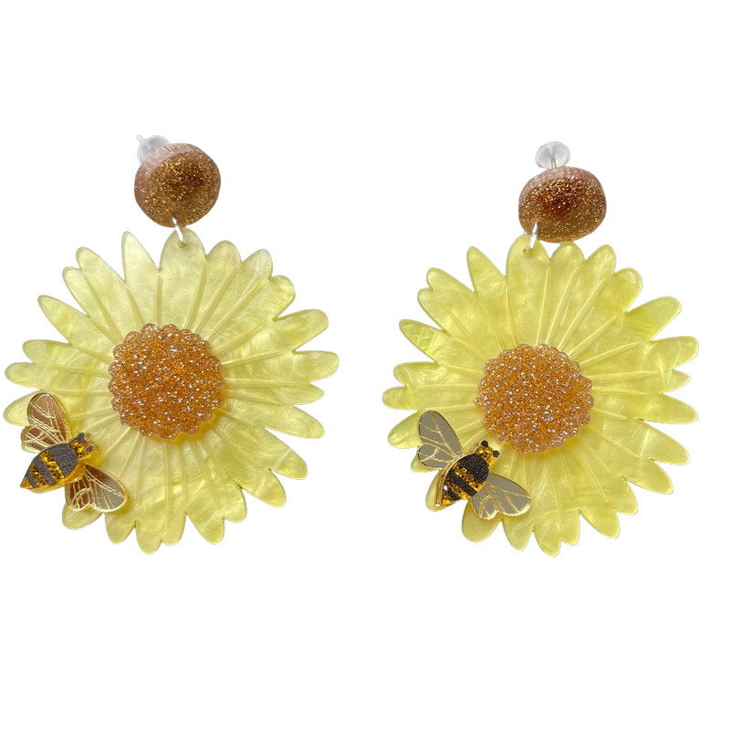 Wholesale Acrylic sunflower chrysanthemum bee earrings