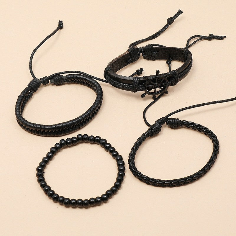 Wholesale  creative hand-woven black rudder cowhide bracelet