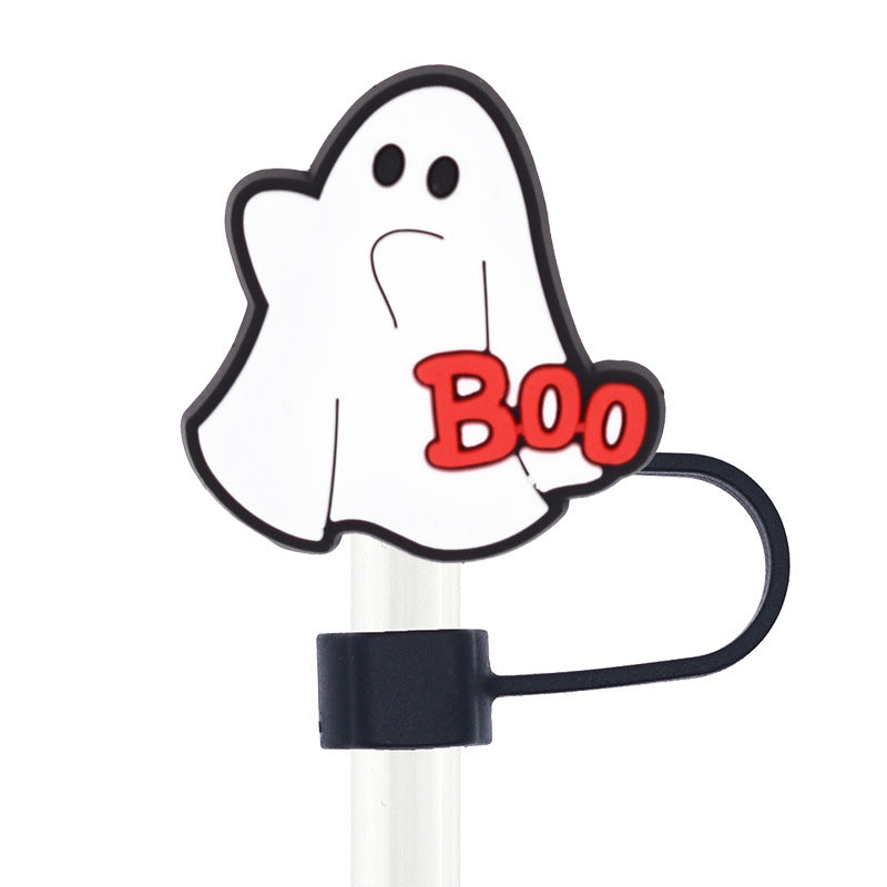 Wholesale 50pcs 10mm Straw Cover Cartoon Cute Ghost Silicone Straw Caps for Cup Decoration Straw Tube Cap ACC-SCR-SSL003