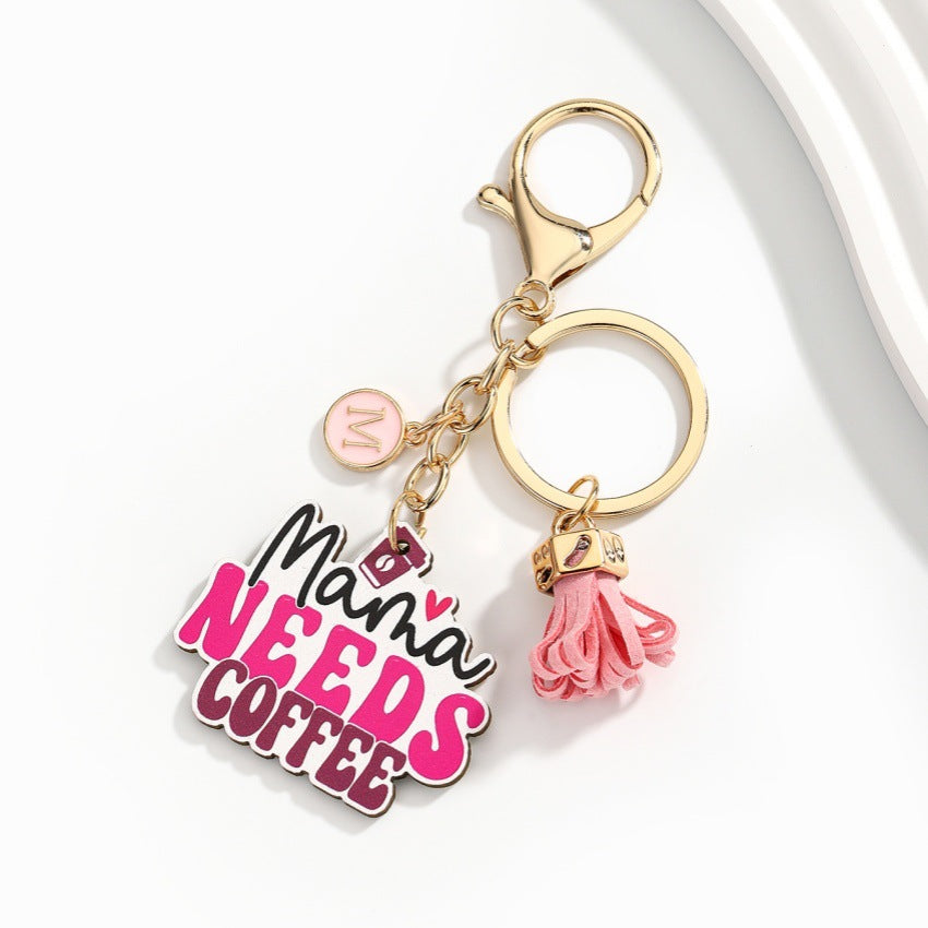 Wholesale  wooden  Mother's Day letter tassel keychain
