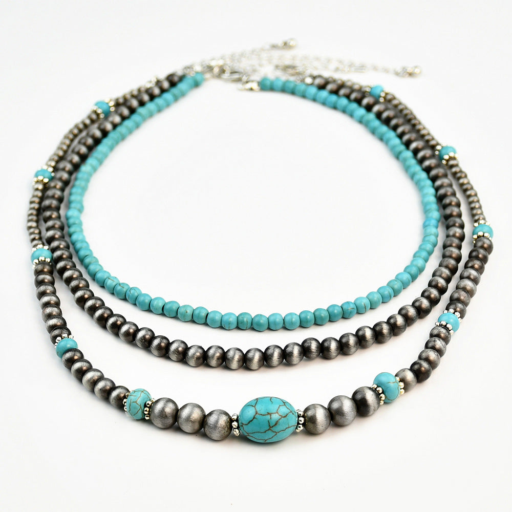 Wholesale Navajo-Style Turquoise Necklace Set,  Antique Tin Bead Choker for Women,  Fashion Gift