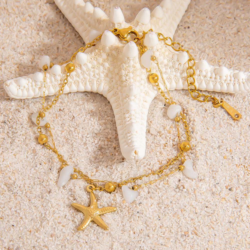 Wholesale Stainless Steel Double-Layer Natural Stone Starfish Pendant  Bracelet