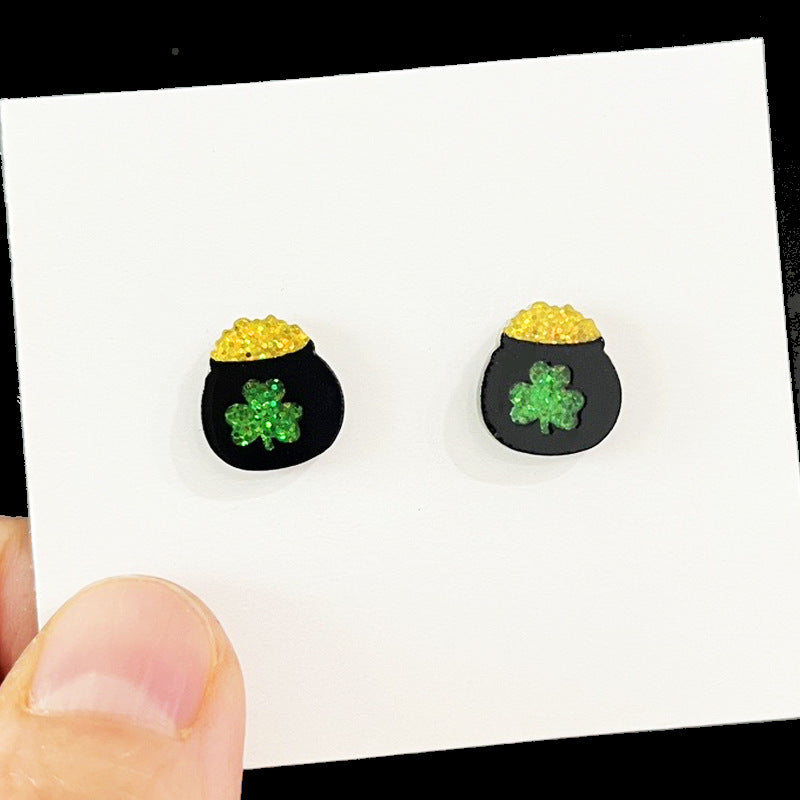 Wholesale 2 pairs/pack St. Patrick's Day Green Lucky Happy Clover Earrings ACC-ES-HY217